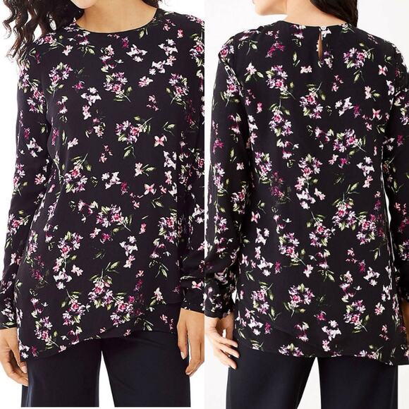 Women Size Medium J.Jill Black Floral Blouse Top Long Sleeve - Picture 1 of 8